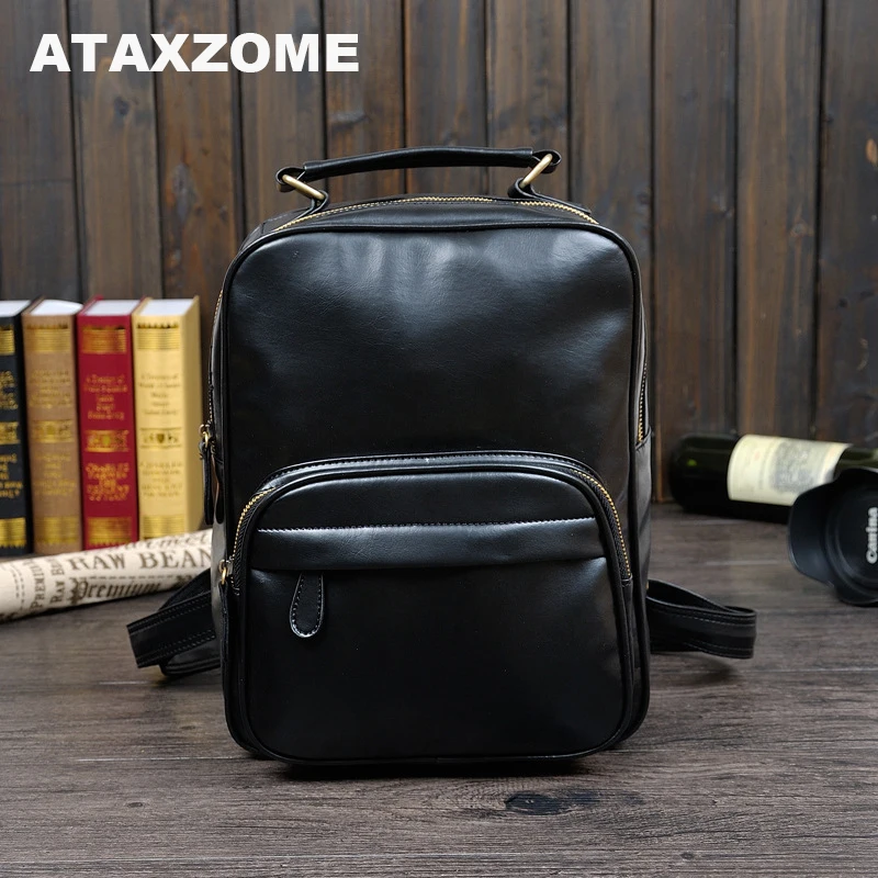 

ATAXZONE New Quality Brand Men's Backpack Advanced PU Crazy Borse Leather Simple Fashion Black/Brown Backpack YZ6655