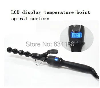 

Sale New LCD Display Temperature Hoist Spiral Hair Curler Perm Roller Bubble Curling Iron Ceramic Spiral Wand Bulk Freeshipping