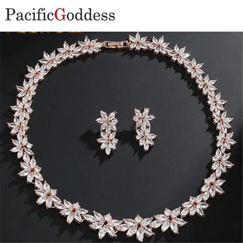 

pacificgoddess Luxury Wedding Bride Cubic earrings Necklace Jewel Set brilliant Jewellery very nice