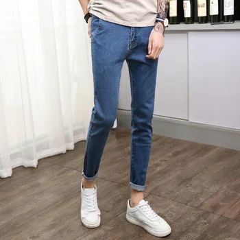 

casual solid Mens Jeans Brand Slim Fit Denim Fashion Trousers mid waist full-length Men Clothes 2018 Plus Size
