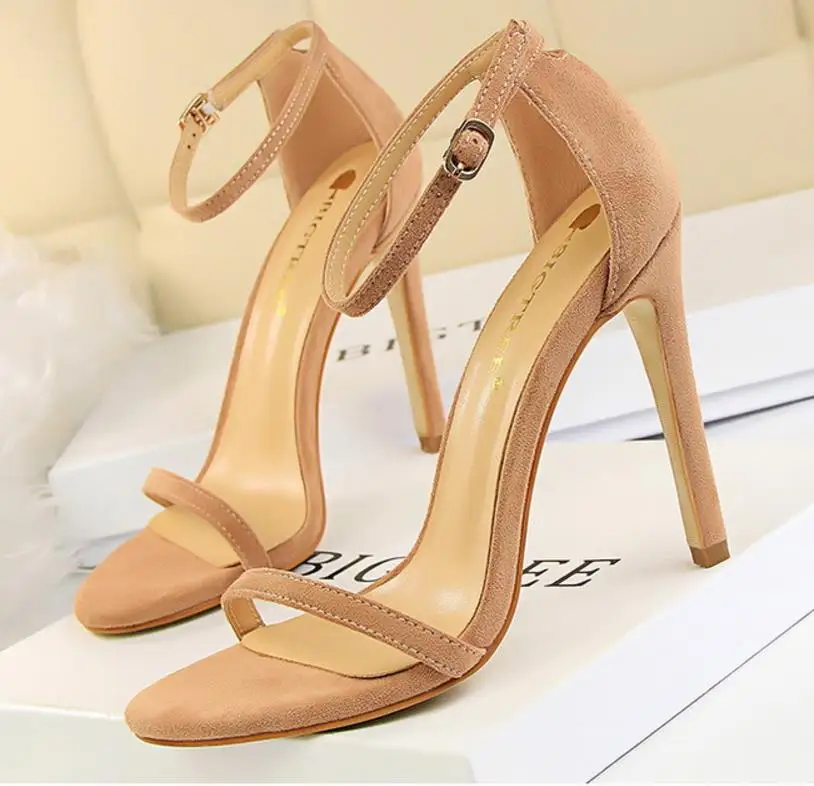 

2018 fashion women flock sandals lady sexy suede open toes super high heels shoes female ankle buckle strap party pumps sandal