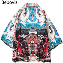 Bebovisi японский Винтажный стиль живопись тонкое кимоно 2019 мужской японский халат уличная Losse куртки повседневная верхняя одежда