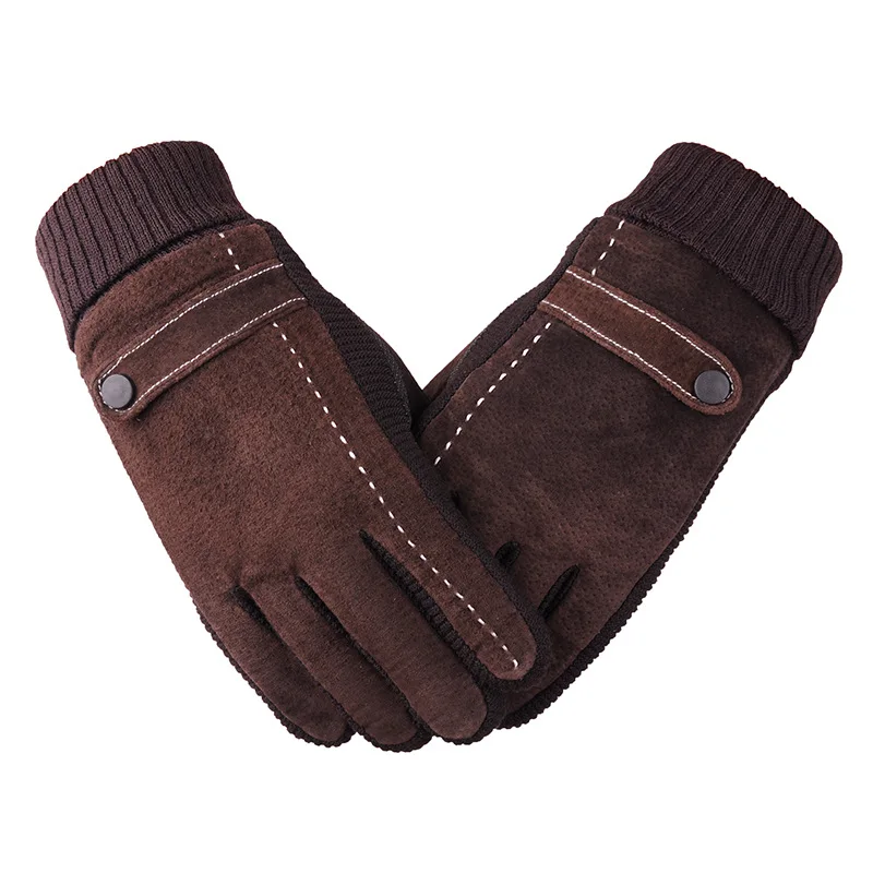 Мужские приличные перчатки с сенсорным экраном, мужские кожаные перчатки, элегантные весенние текстовые сообщения, сохраняющие тепло, толстые варежки высокого качества, варежки Morewin - Цвет: Coffee A