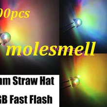 500 шт 5 мм соломенная шляпа 2pin RGB 7 цветов быстрая вспышка светодиодный 5 ММ strawhat большой/широкий угол rgb светодиодный 5 мм светоизлучающий диод