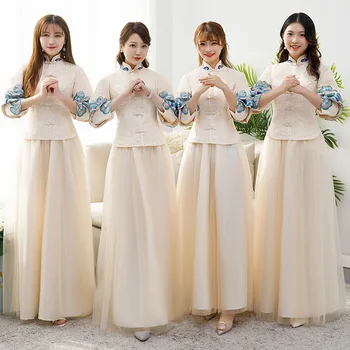 

Women Embroidery Qipao Elegant Chinese Traditional Wedding Bridesmaid Dress Plus Size Lady Mandarin Collar Cheongsam X-4XL
