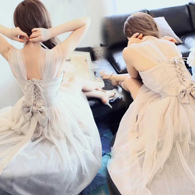 

Spring new dress back bow elegant style gauze strap super fairy dress dd43