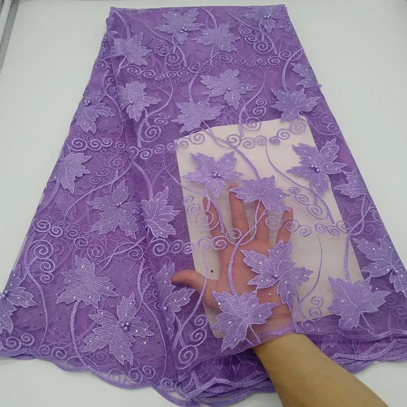 Новая фиолетовая африканская кружевная ткань с вышивкой нигерийский гипюр для свадьбы высокое качество французский Тюль кружевная ткань с бисером - Цвет: As Picture 6