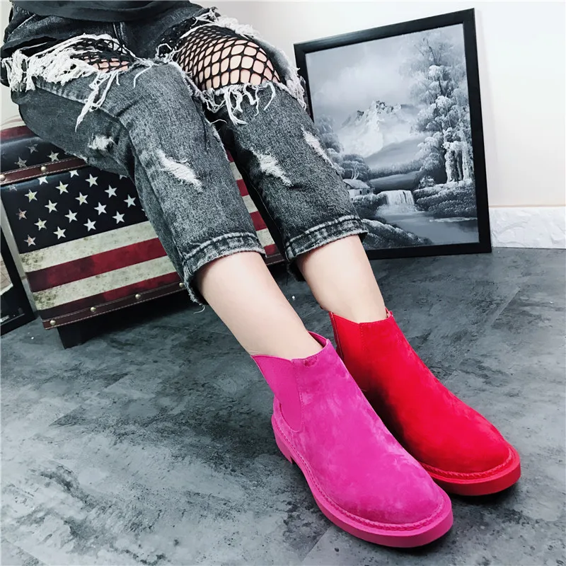 Весенние матовые ботинки «Челси» из натуральной кожи; женские повседневные ботинки; модная женская обувь в консервативном стиле; обувь на плоской подошве; 9 ярких цветов