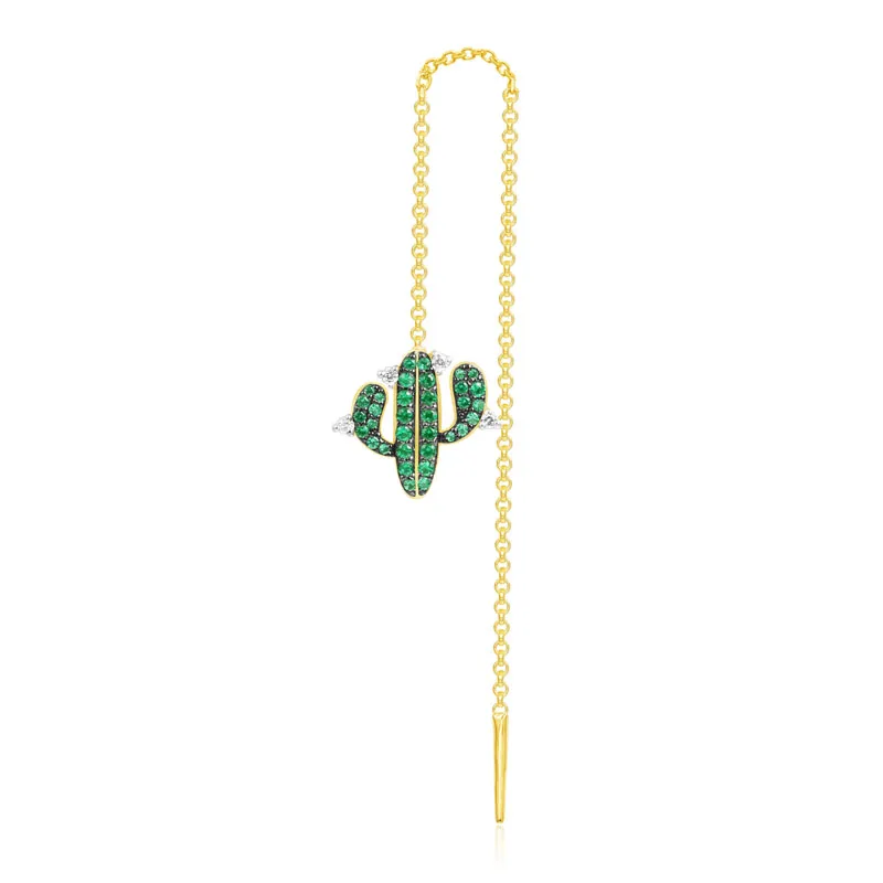 one piece earring SLJELY, роскошный бренд, 925 пробы, серебряный, желтый, золотой цвет, Браслет С КАКТУСОМ, микро зеленый кубический цирконий, камни для женщин, хорошее ювелирное изделие - Окраска металла: one piece earring
