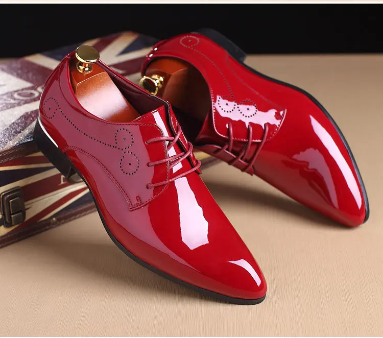 ИПЦ/Большие размеры 47-48; мужские свадебные туфли из лакированной кожи; цвет черный, синий, красный, белый; Туфли-оксфорды; дизайнерские модельные туфли с острым носком; XP-13