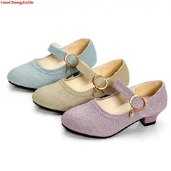 Новая детская обувь для девочек, Свадебная обувь под платье для девочек, кожаная розовая/Золотая/синяя школьная обувь для девочек