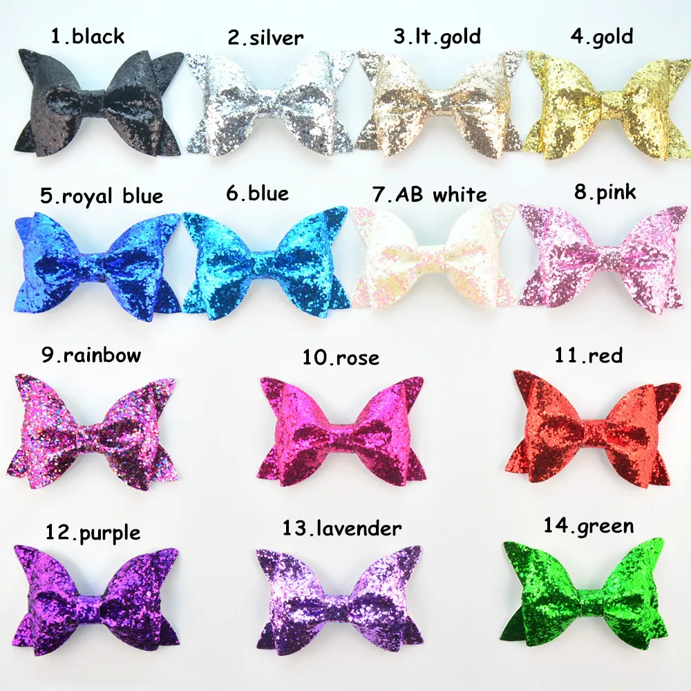 15 Pcs/lot, 3.9" Girls Glitter Hair Bows , Fabric Glitter Bow For Diy