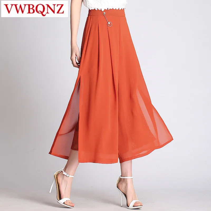 Wide leg pants women 2019 New summer Elastic waist Loose Chiffon Wide leg pants Plus size Fashion Casual Ankle-Length Pants 4XL