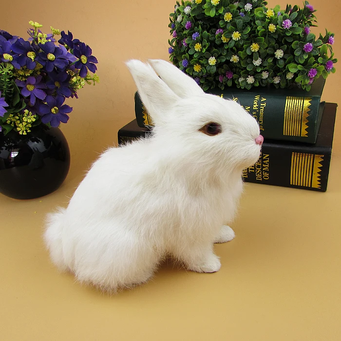 

plastic& furs white rabbit model ,about 17x15cm lovely squatting rabbit , home decoration Xmas gift w5795