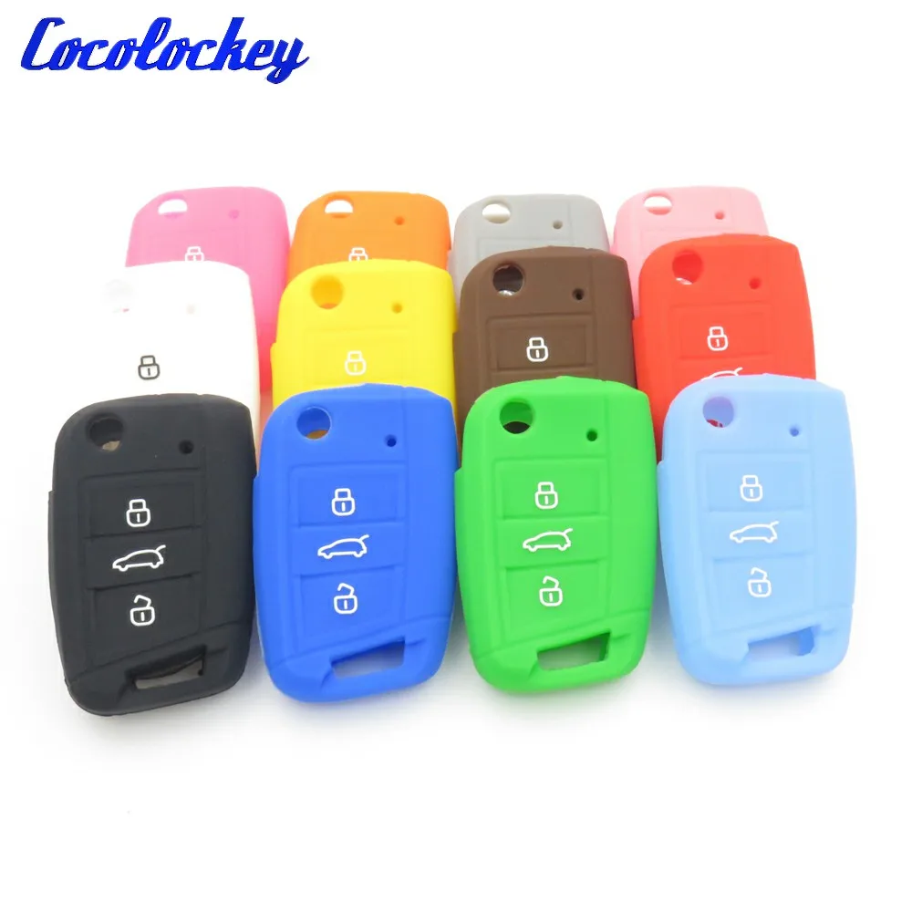Silicone Car Key Cover Case Protect for VW Golf 7 MK7 for Skoda for seat flip remote key 3 button (20)