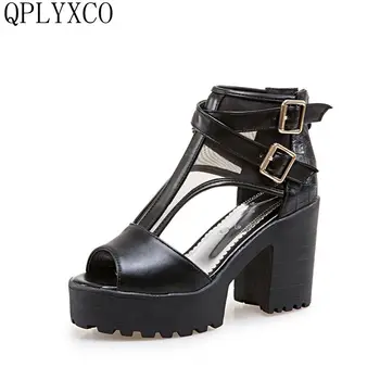 

QPLYXCO Big Size Summer Sandals Women 2017 Platform Female Thick Heel High Heels Peep Toe Summer style Sandals Shoes Women 3125