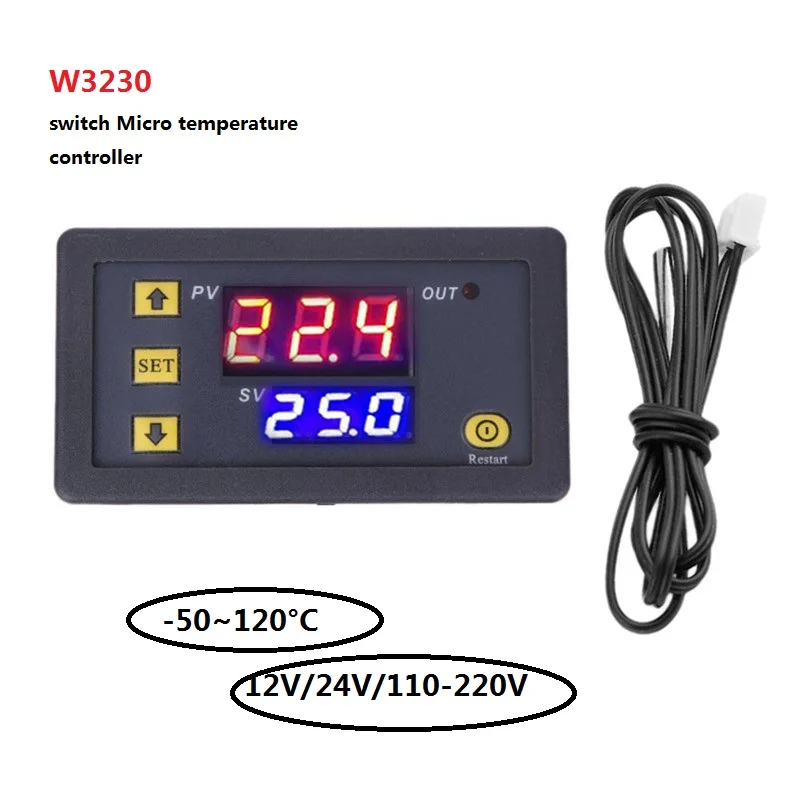 

W3230 AC DC 12V 24V 110V-220V 20A Digital Temperature Controller LED Display Thermostat Thermometer Control Switch Sensor Meter