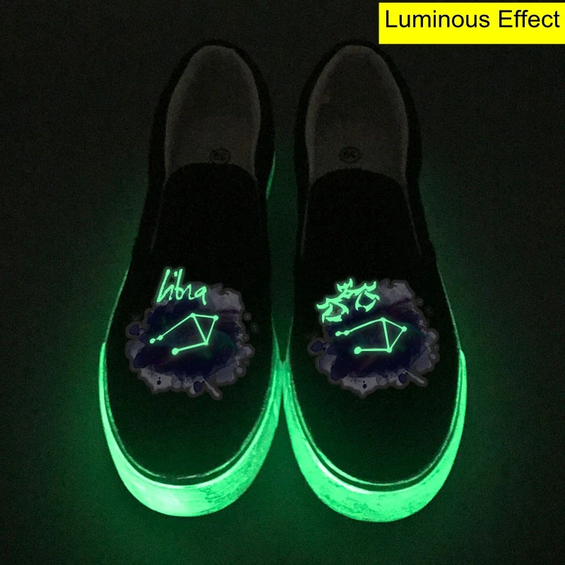 

Top Brand Luminous Libra Starry Star Sign Printed Canvas Shoes Casual Men Loafers Graffiti Libra Design Students Casual Slip-On