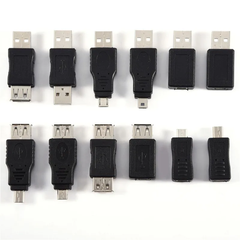 12 шт. USB 2,0 Micro/Mini USB штекер-Женский адаптер для передачи данных Конвертер Разъем для портативных ПК