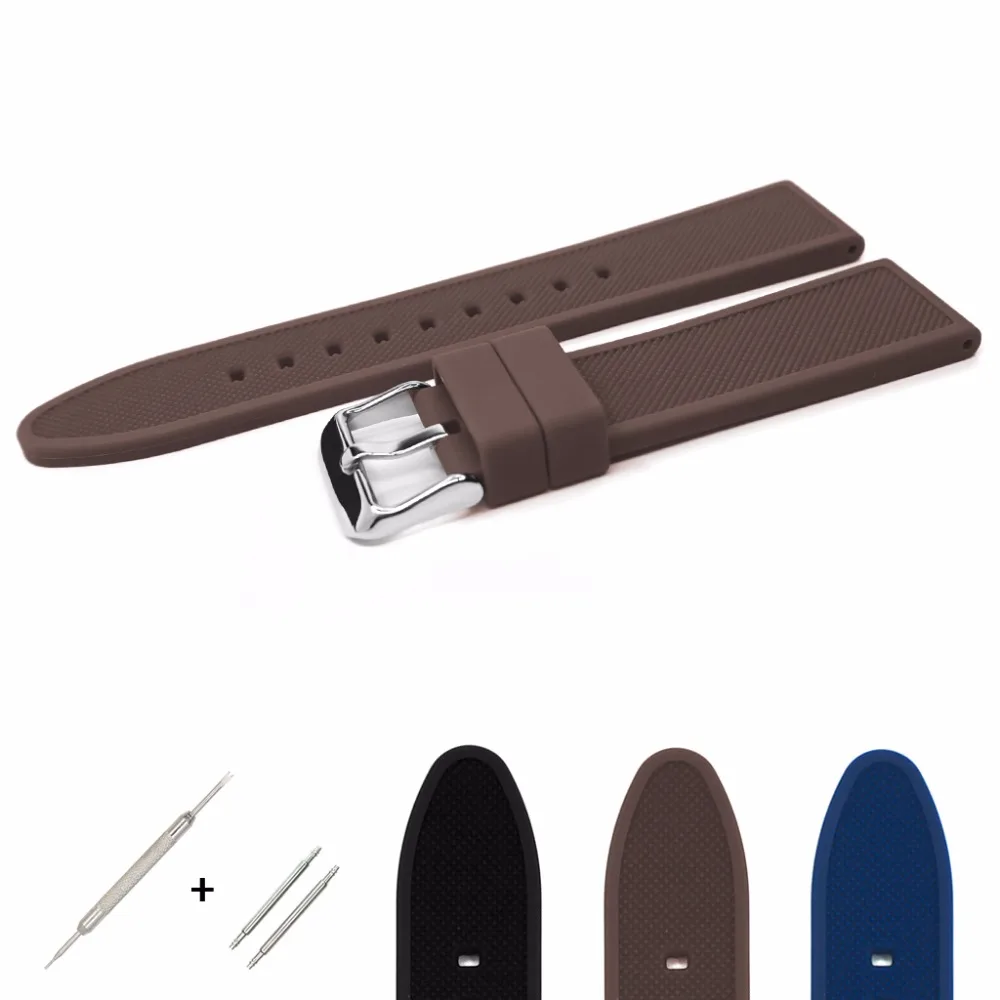

YQI 18mm 20mm 22mm 24mm Silicone Rubber Watch Band Strap Black Blue Brown Watchband Water Resistance Durable for Sport Watch Men