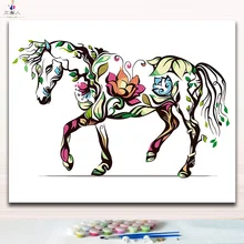 Diy цифровой абстрактные картины Творческий цветок ЛОШАДЬ фотографии рисования красками по номерам с наборы ручной работы для современных hoom Декор