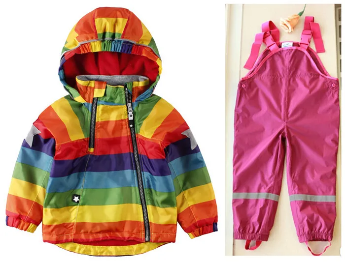 Детская одежда, новая куртка с капюшоном в радужную полоску для мальчиков и девочек, ветронепроницаемый дождевик - Цвет: Photo Color2