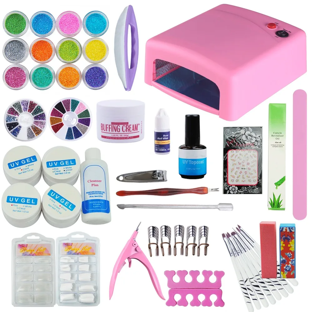 

Nail Art Set UV Gel Nail Set 36W Nail Dryer Lamp For Nail UV Gel Polish Set French Tips Kit UV Gel Glitter Powder Manicure Tools
