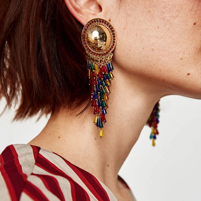 

JURAN 7 Colors 2017 New Arrivals Dangle Tassel Earrings for Women Fashion Fringed Multicolored Fringed Wedding Drop Earrings