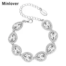 Minlover Кристалл каплевидные Свадебные звенья цепи браслет для женщин серебряный цвет стразы невесты ювелирные изделия аксессуары MSL051