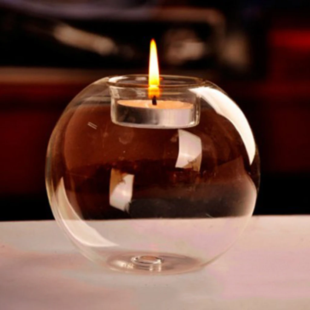 Dia.8cm Glass Sphere Ball Tea Light Candle Holder Voitive Candlestick Stand