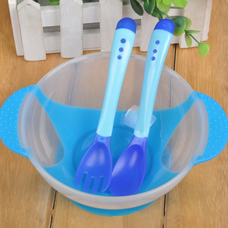 

Baby Spoon Bowl Learning Dishes With Suction Cup Assist food Bowl Temperature Sensing Spoon Baby Tableware Feeding Bowls dishes