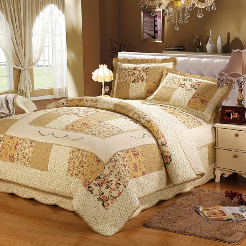 

CHAUSUB Patchwork Quilt Set 3pcs/4PC Pastoral Floral Cotton Quilts Bedspread Coverlet Duvet Cover Pillowcase Quilted Bedding Set