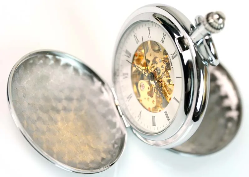 

wholesale CLASSIC MECHANICAL SILVER POCKET WACTH W/DUAL SIDES freeship