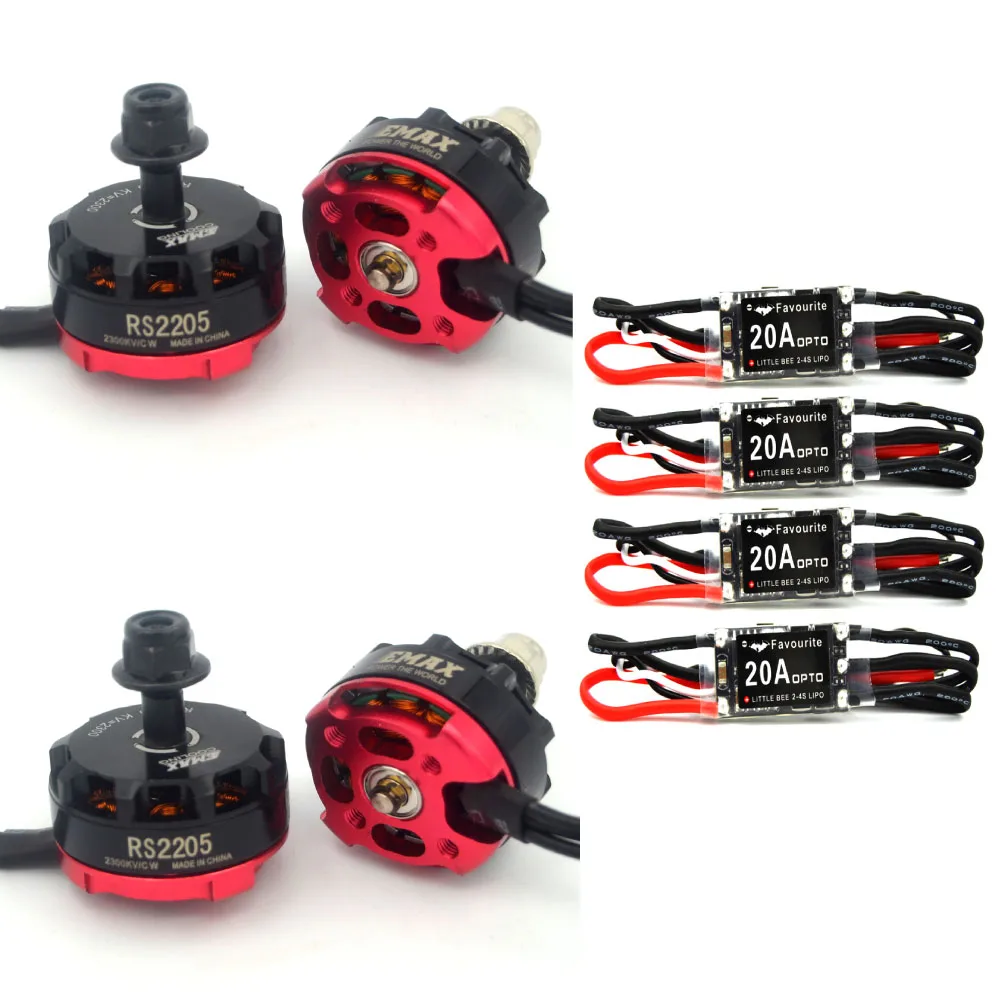RC plane 4 Pcs Fvt Little Bee 20a Mini Esc 2-4s+EMAX RS2205 2300KV CW/CCW Brushless Motor  for FPV Mini Racing Quadcopter