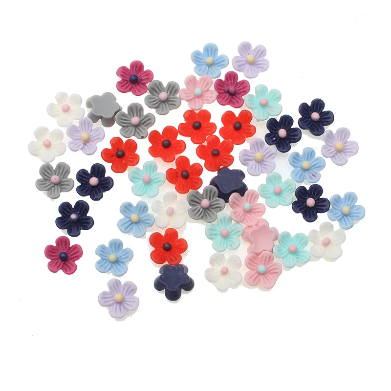 

100Pcs Mixed Colorful Resin Flower Decoration Crafts Flatback Cabochon Beads Embellishments For Scrapbooking DIY Accessories