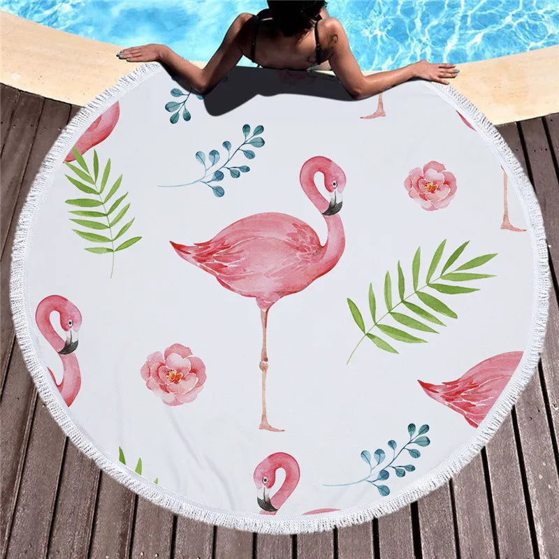 Забавный Прекрасный Красный Фламинго серии летнее пляжное полотенце с кисточкой микрофибра круглый пляжное полотенце s с дорожная сумка для хранения рюкзак