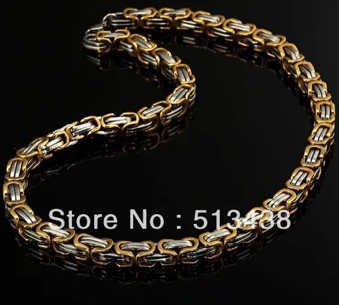 Heavy 316L Stainless Steel 8mm byzantine link necelace two-tone jewelry | Украшения и аксессуары