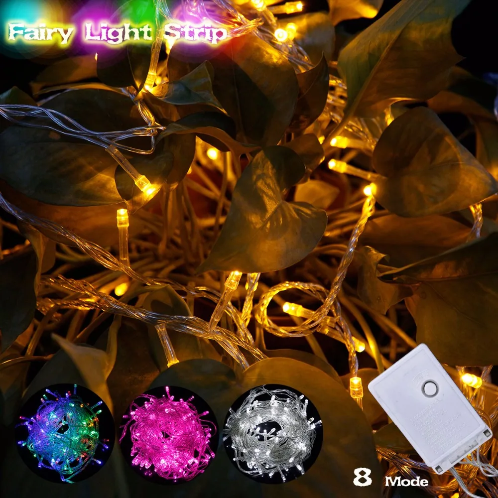 RGB светодиодный световые струны 10 м 110 В 220 В 8 режимов водонепроницаемый IP65 Рождественская гирлянда сказочные Огни наружное внутреннее праздничное украшение