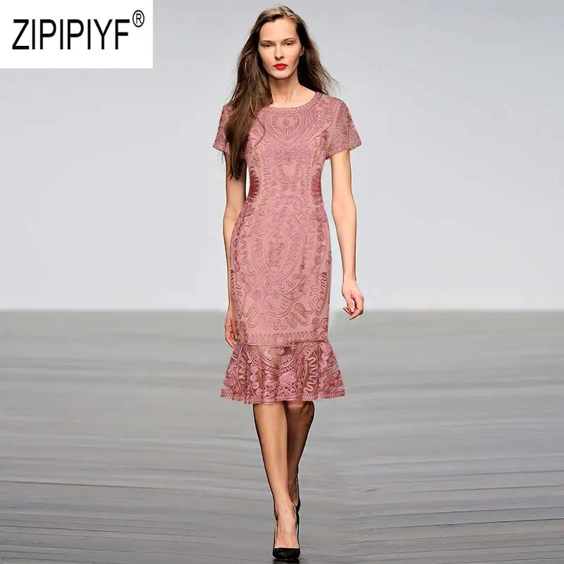 Pink Благородный Модные женские туфли платья с круглым вырезом с коротким рукавом облегающее коктейльное платье с сеткой в стиле пэчворк нарядные Повседневные платья Z2188 - Цвет: Pink