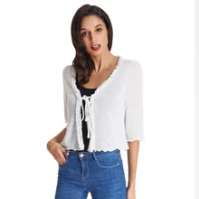 KK, осенняя Женская куртка, элегантная рабочая одежда, уличная одежда, 3/4 рукав, гофрированное, вязанное болеро, однотонная, базовая, накидка, трикотаж, болеро