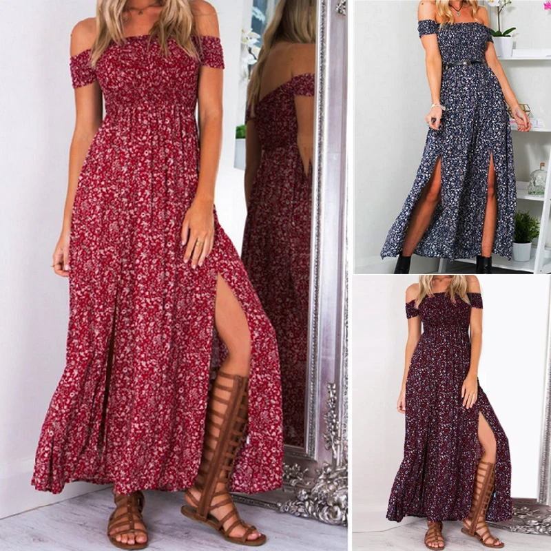  font b Womens b font font b Sexy b font Strapless Split Printed Long Summer