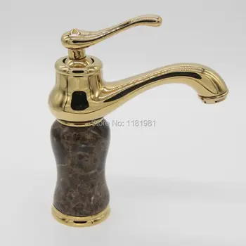 

Europe royal luxury gold copper vintage stone black body marble basin faucet 8513