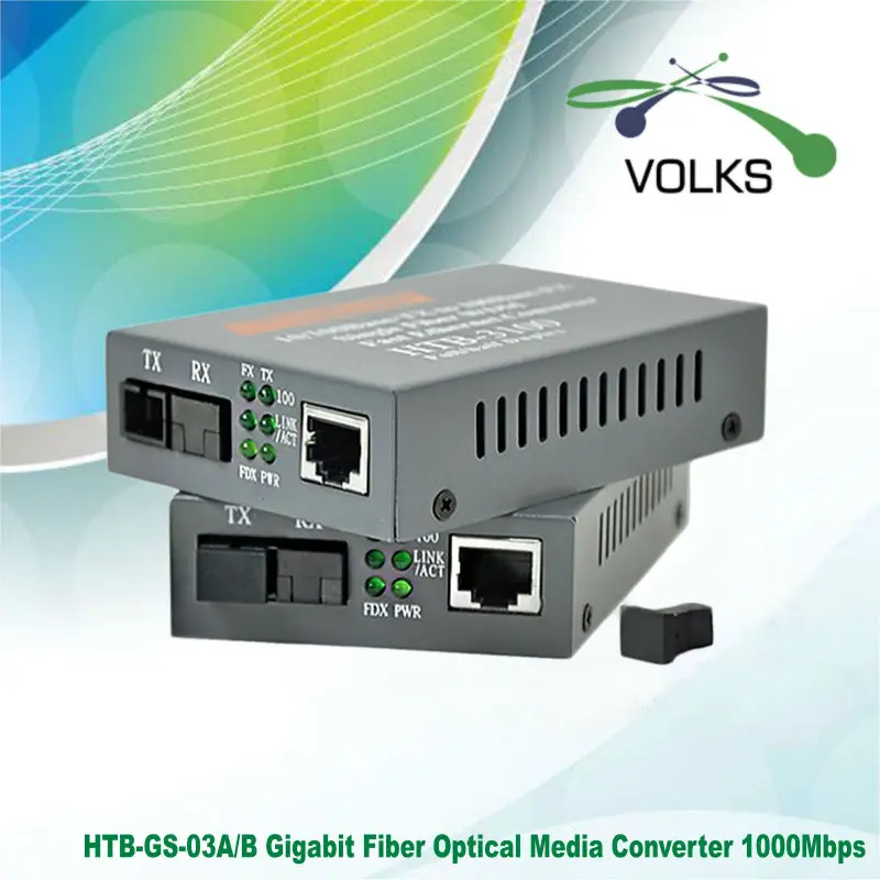 

1 Pair HTB-GS-03 A/B Gigabit Fiber Optical Media Converter 1000Mbps Single Mode Single Fiber SC Port 20KM External Power Supply