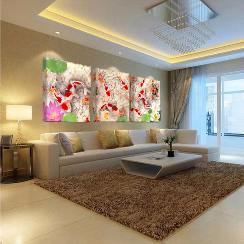 

Wall Art Canvas Painting Chinese Painting Water Koi Fish Tank Lotus Flower Picture Living Room Decoration Frameless K377