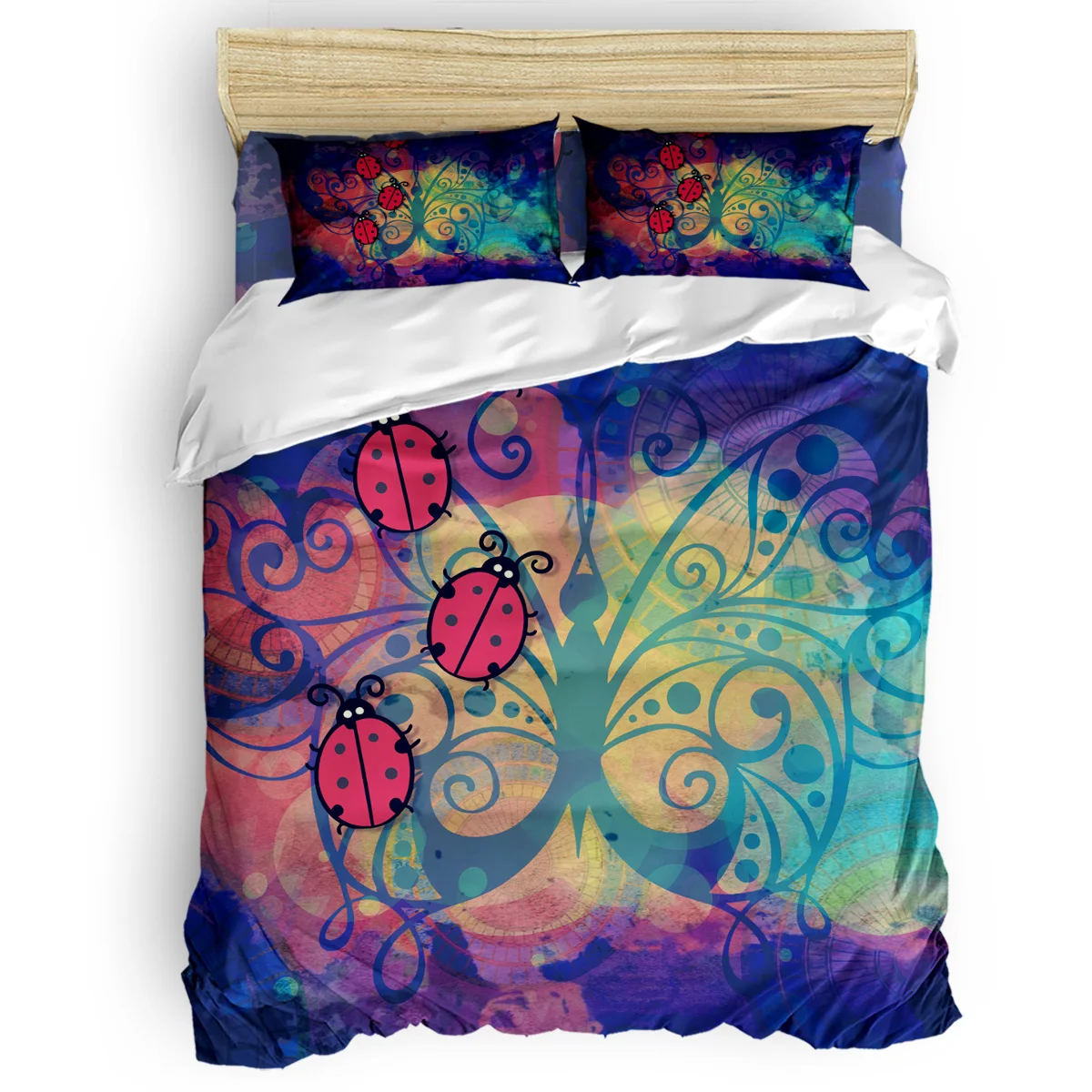 

Cartoon Design The Ladybug Cute Animal Duvet Cover Flat Bed Sheet Pillowcase King Queen Full Twin Bedding Set Bedding Set 3/4pcs