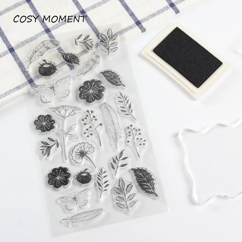 

COSY MOMENT TPR silicon clear Stamp Feather Flowers Butterfly Stamp DIY Scrapbooking/Card Making/ Decoration Supplies QT287