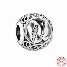 Алфавит 'U' бусины в винтажном стиле шрифт ясно CZ для женщин ювелирных изделий DIY Fit PANDORA талисманы Серебро 925 LE015-U