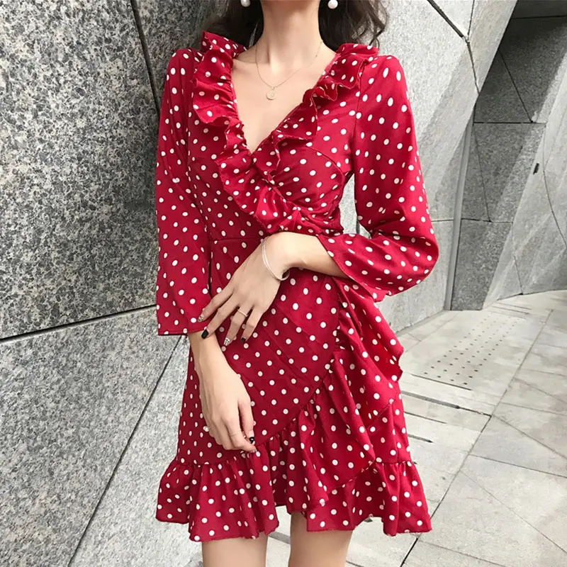 Новинка vestidos de fiesta robe femme модное женское шифоновое шикарное платье в горошек