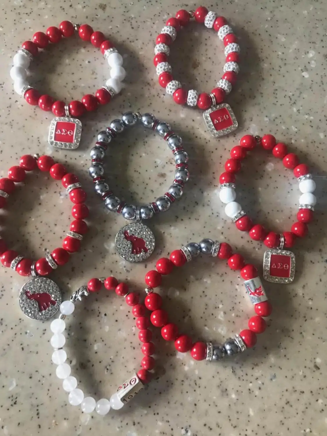 

Red Beads Delta Sigma Theta DIY charm stretch bracelet Jewelry