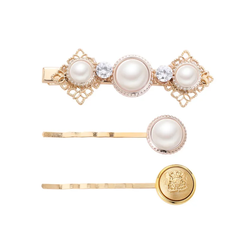 Kymyad 3Pcs/ Set Korea Fashion Metal Hairpins Imitiation Pearl Beads Hair Clips Bobby Pin Barrette Hairpin Hair Accessories - Metal color: 2